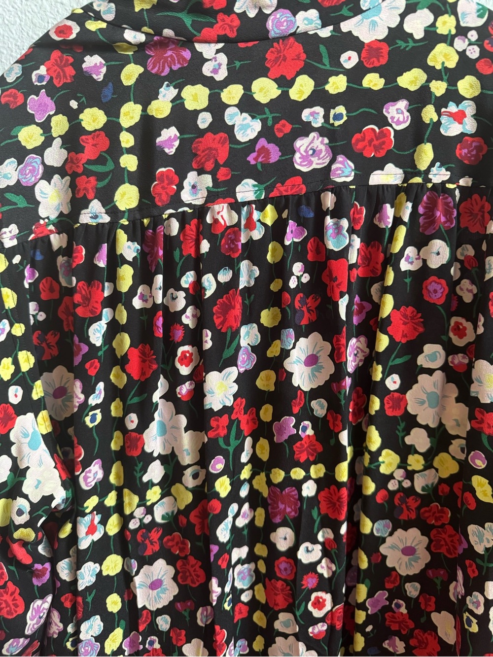 EUC Equipment Black Floral Midi Dress with Red, Yellow, Pink & White Flowers - Picture 9 of 9